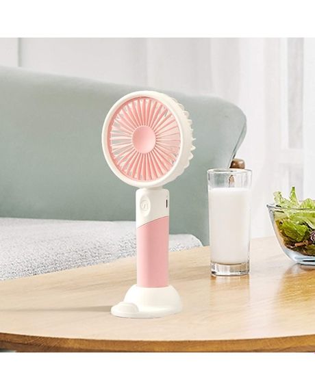 Вентилятор ручний Mini Fan ZB100 акумуляторний з підставкою для телефону Рожевий з білим | Зображення 3