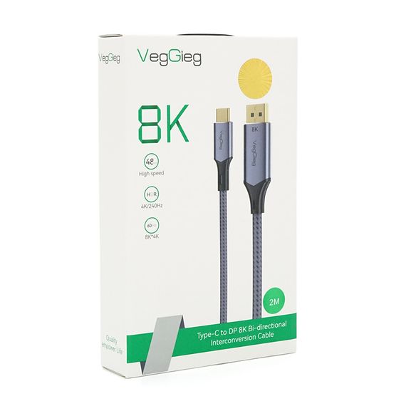 Кабель VEGGIEG V-Z637 Type-C (тато)/Display Port(тато), 8K, 2 м, Black-gray | Зображення 2