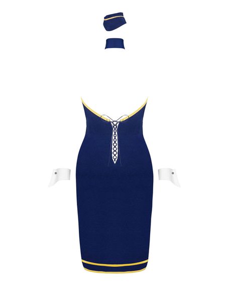 Еротичний костюм стюардеси Obsessive Stewardess uniform M/L, blue, сукня, пілотка, шарф, манжети | Зображення 3