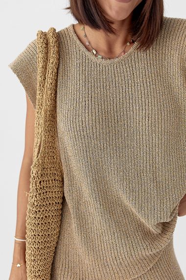 Літній в'язаний костюм із футболкою та штанами - меланж цвет, ONE SIZE (є розміри) | Зображення 3