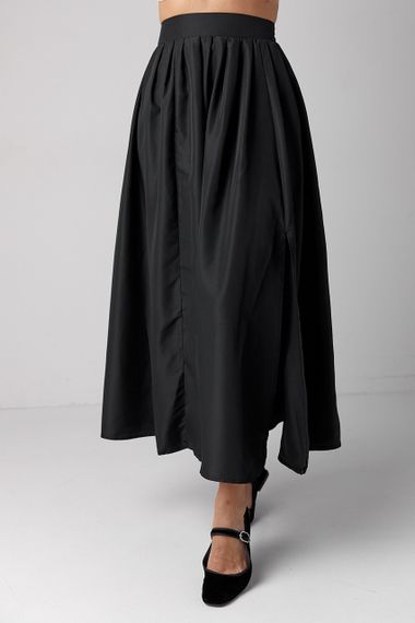Пышная юбка со складками на высокой талии и разрезом - черный цвет, M (есть размеры) | Зображення 7