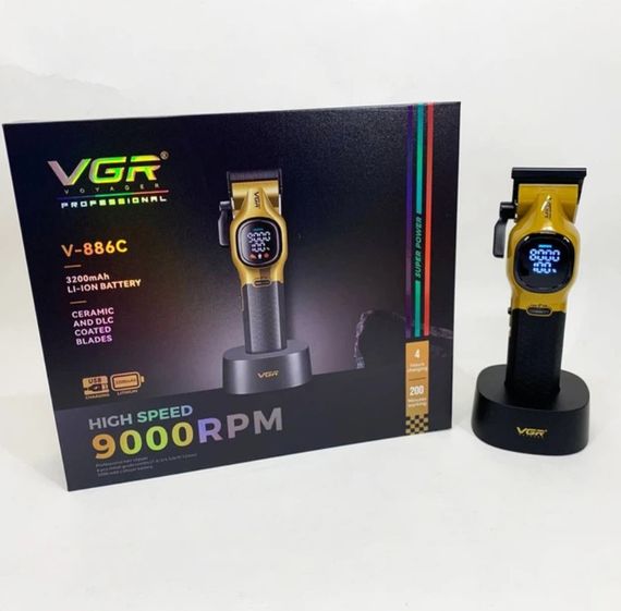 Универсальная машинка для стрижки VGR V-886C GOLD с 6 насадками професиональная аккумуляторная на подставке LED-дисплей Золотистая | Зображення 9