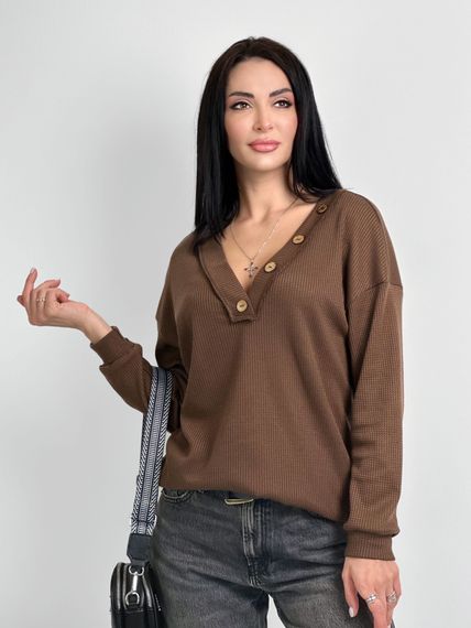 Женский пуловер с V-образным вырезом свободный трикотажный цвет коричневый, размер 50/52 GF4217