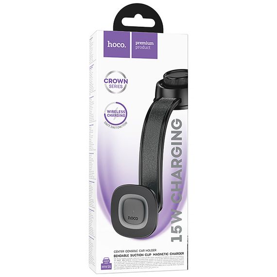 Автотримач з БЗП Hoco HW31 Crown Magnetic Wireless Charging 15W Black / Metal gray | Зображення 1