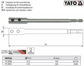 Подовжувач перових свердел хвіст 6 граней 1/4" Ø=12,2 мм l=150 мм YATO-3256
