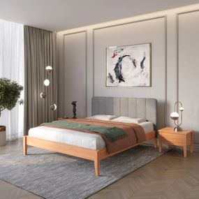 Двоспальне дерев&#039;яне ліжко Mebigrand Лондон ДК Яблуня/Аляска 93 (Сірий) Б1 140х190 см (MBG-6565)