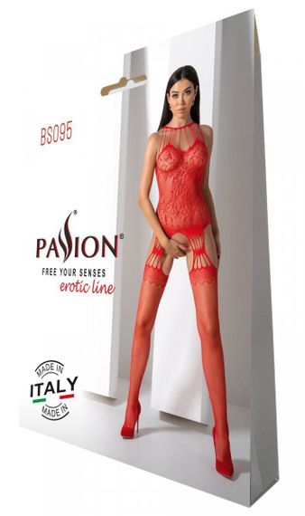 Бодістокінг з безліччю бретелей Passion BS095 One Size, red, імітація пояса та панчіх, з доступом | Зображення 5