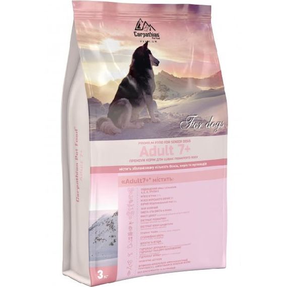 Carpathian Adult 7+ Для пожилых собак. С курицей 31%, морским окунем 5%, рисом 5%. 3 кг.