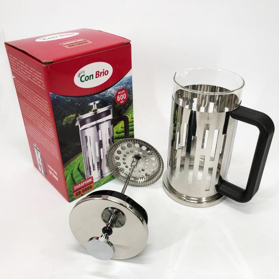 Заварник Con Brio CB-5060 Френч-пресс 600 мл,  Чайник самовар стеклянный, Заварники для чая и кофе | Зображення 8
