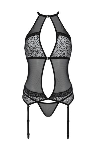 Корсет з пажами Passion SATARA CORSET L/XL black, стрінги, мереживо, застібки спереду та ззаду | Зображення 2
