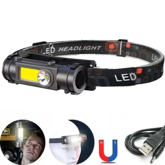 Маленький налобный фонарь Police GL-211-ХРЕ-COB от USB с магнитом, встроенный аккумулятор | Зображення 1