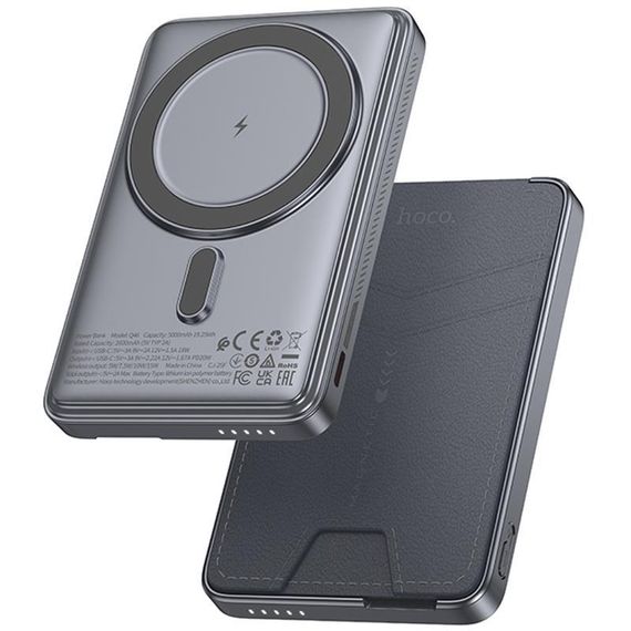 Портативное ЗУ Power Bank Hoco Q46 Title PD20W с БЗУ+card holder 5000 mAh Silver gray