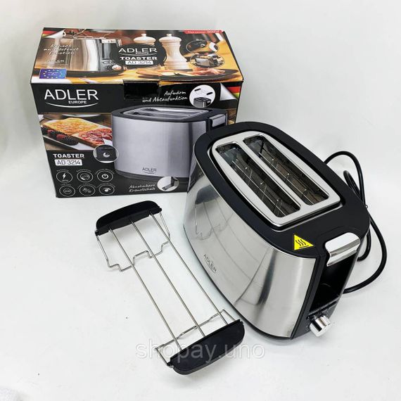 Тостер с регулятором Adler AD 3214 900Вт, Электро тостер Кухонный для тостов EU-23 | Зображення 3