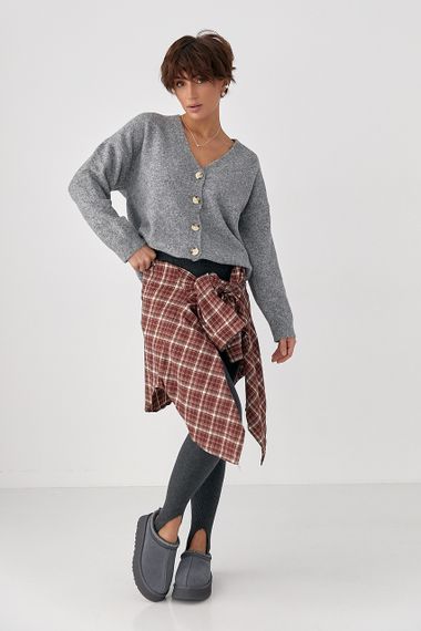 В'язаний кардиган на ґудзиках з V-подібним вирізом - сірий цвет, ONE SIZE (є розміри) | Зображення 2