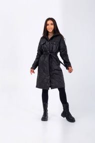 Женская демисезонная куртка-пальто стеганая NB23026 цвет черный, размер 50/52
