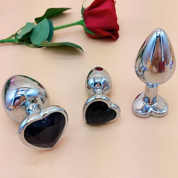 Набір сталевих анальних пробок сердечка - Чорний - 3 шт. (S/M/L) - Анальні іграшки | Зображення 1