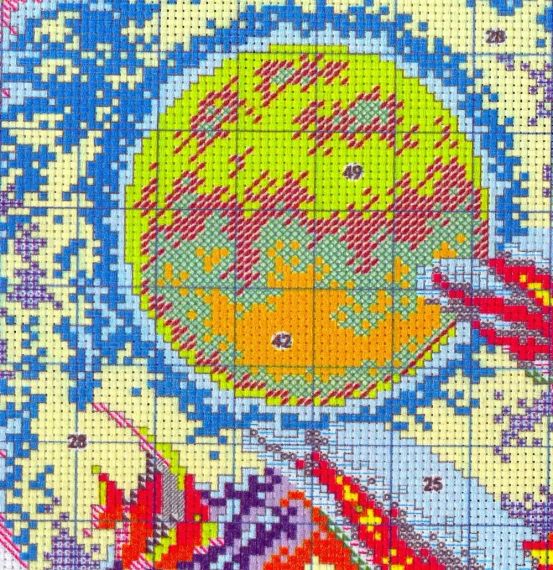Набір для вишивання за нанесеною на канву схемою "Sun,moon and dolphins". AIDA 14CT printed, 48*48см | Зображення 7