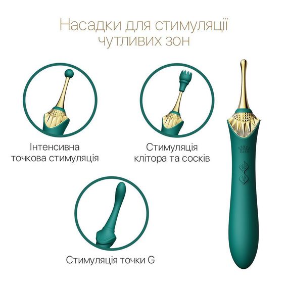 Вагінально-кліторальний вібратор Zalo — Bess Turquoise Green, багатофункціональний із насадками | Зображення 3