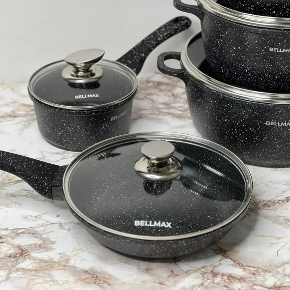 Набір посуду з гранітним антипригарним покриттям BellMax BM-305 з 12 предметів Чорний | Зображення 3