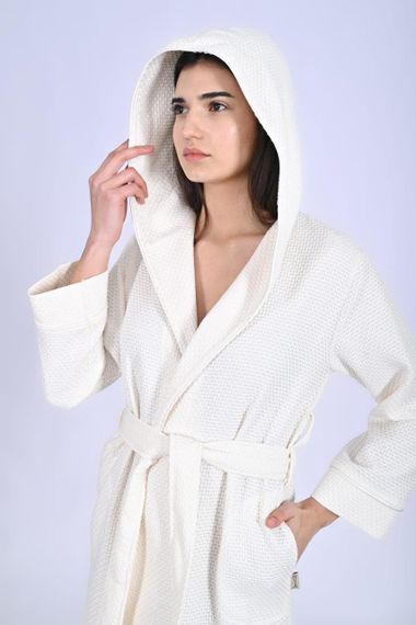 Жіночий вафельний халат Nusa 4273 кремовий S | Зображення 6