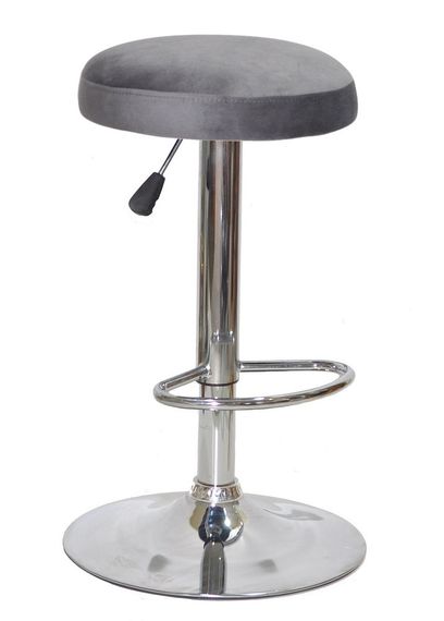 Барний табурет із круглим сидінням Key Bar CH-Base на круглій хромованій опорі з підніжкою Оксамит сірий B-1034