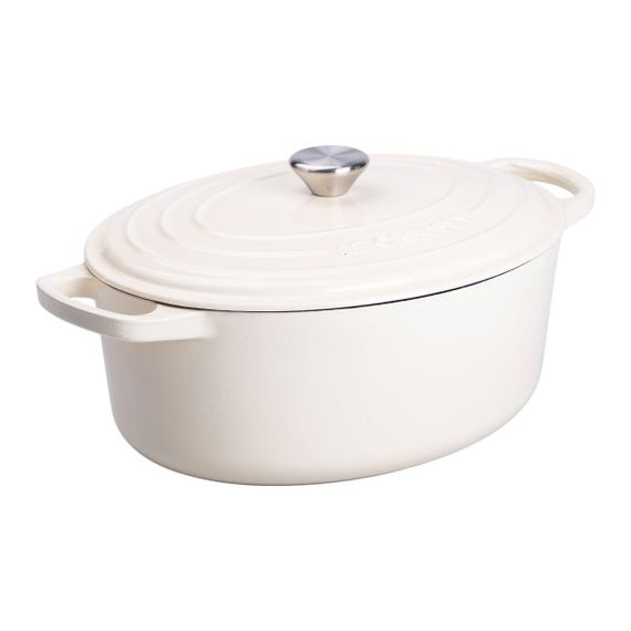 Гусятниця чавунна емальована з кришкою на 6 літрів Ø26 см Бежева | Зображення 1