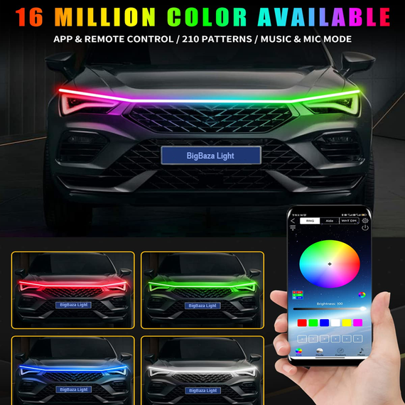 Автомобільна світлодіодна LED-підсвітка RGB під капот автомобіля, Bluetooth | Зображення 2