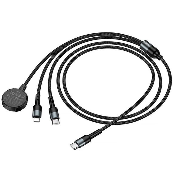 Дата кабель Hoco CW64 3in1 Type-C to iWatch/Lightning/Type-C 15W (1.2m) Black | Зображення 5
