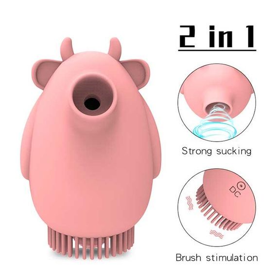 Клиторальный двусторонний вибратор-вуманайзер "Бычек" (вакуумный стимулятор) USB розовый – Вибраторы | Зображення 1