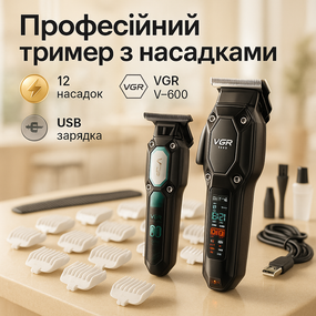 Машинка для стрижки волос с мотором VGR 2 в 1 VGR V-600 V-900, Набор для стрижки волос на аккумуляторе ND-83