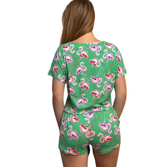 Женская пижама топ и шорты зеленая из фламинго S, M, L, XL | Зображення 1
