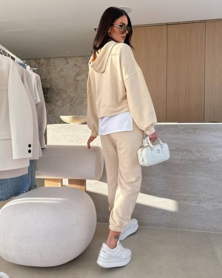 Женский спортивный прогулочный костюм штаны и худи с эффектом футболки, LI2046 цвет бежевый, размер 42/44 | Зображення 2
