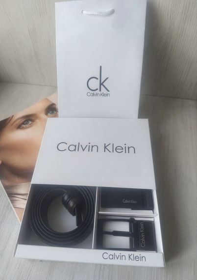 Чоловічий шкіряний набір Calvin Klein двосторонній ремінь+дві пряжки black/brown | Зображення 2