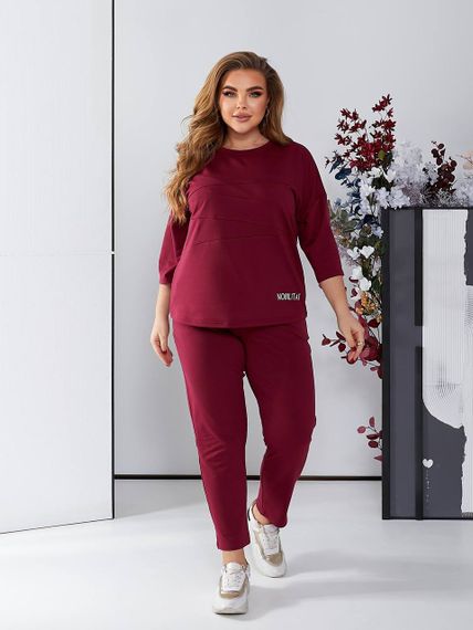 Женский спортивный прогулочный костюм с укороченными штанами NB24003 бордовый, размер 54/56