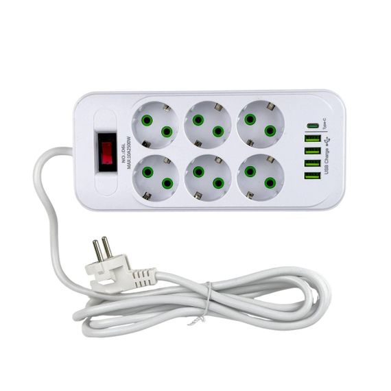 Мережевий фільтр-подовжувач 6 розеток D6 4хUSB/Type C 10 А 3 м білий