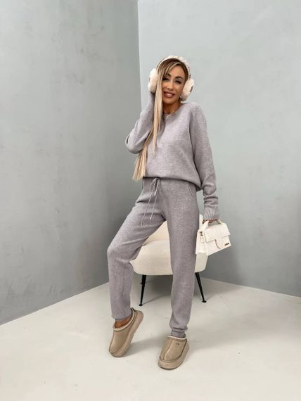 Женский теплый прогулочный костюм из ангоры кофта и штаны, LK144 цвет серый, размер 46/48