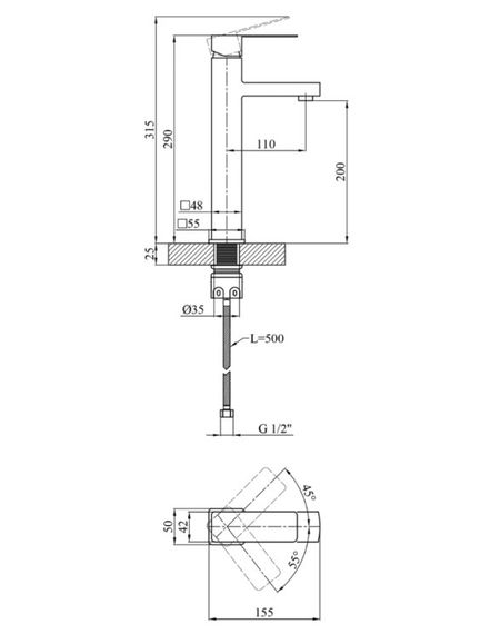 Змішувач для раковини Kroner KRP Edelstahl Kubus - SCH010-3 (CV031191) | Зображення 1
