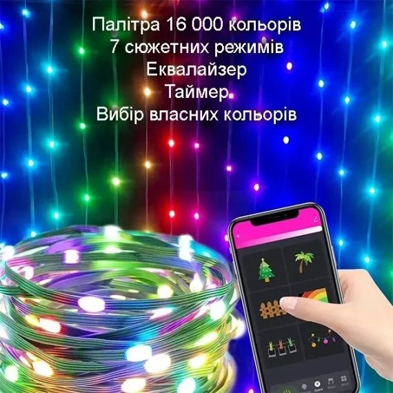Програмована новорічна LED гірлянда Крапля роси з пультом і керуванням із телефона SFK-04 Bluetooth USB 10 м | Зображення 1