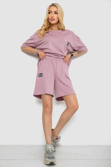 Женский летний костюм оверсайз шорты и футболка цвет пудровый размер L/XL 241R5004 | Зображення 1