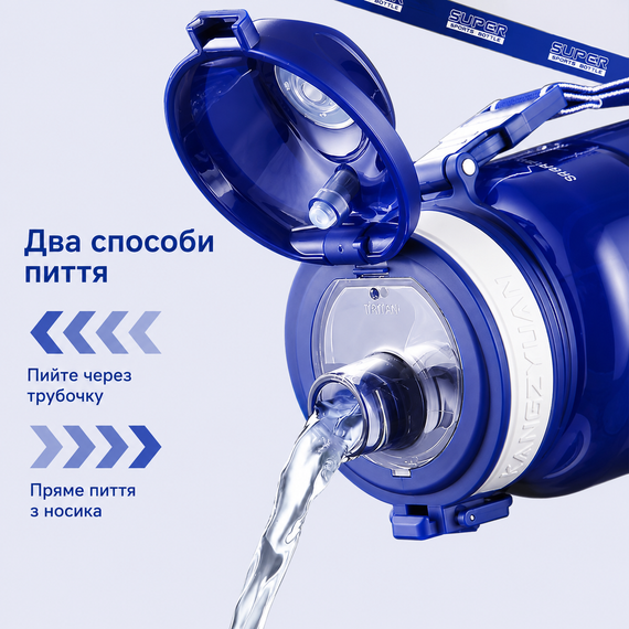 Спортивная бутылка KANGZYUAN 500 мл - Синяя Tritan BPA-free, ударопрочная эко-бутылка с трубочкой и ремешком | Зображення 1