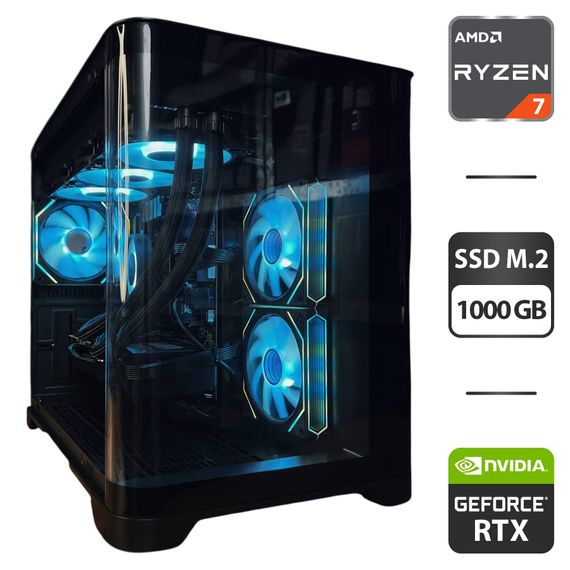 Збірка на замовлення: ігровий ПК GameMax Hype-M Black Tower / AMD Ryzen 7 7800X3D (8 (16) ядер по 4,2 - 5,0 ГГц) / 32 ГБ DDR5 / 1000 ГБ SSD M.2 / nVidia GeForce RTX 5070, 12 ГБ GDDR7, 192-bit / 750W