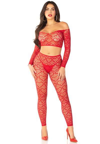 Комплект Leg Avenue Off The Shoulder Top and Footless Tights One Size, Red | Зображення 4