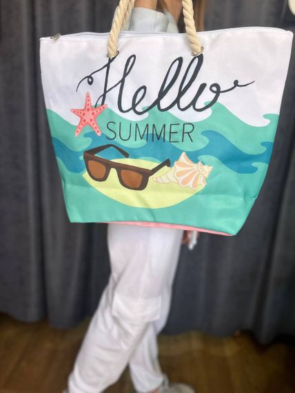 Женская большая пляжная сумка в полоску одно отделение на молнии AV558 размер 52/33, салатовая | Зображення 1