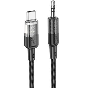 Аудіо кабель Aux Hoco UPA27 Spirit transparent (Type-C to AUX 3.5mm) (1.2m) Black