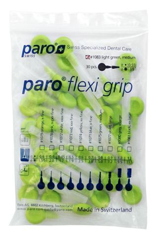 Міжзубні щітки paro® FLEXI-GRIP, середні, салатові, конічні (Ø щітки 3/8 мм, ДОО* 1.2 мм), 1уп. х 30 шт. | Зображення 1
