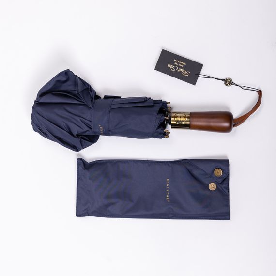 Парасолька автоматична з дерев'яною ручкою класична з поліестеру діаметр 116 см  Синя HP-23-8BL | Зображення 6