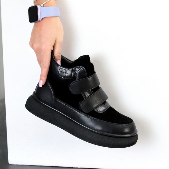 Крутые спортивные зимние черные ботинки натуралки на липучках 40