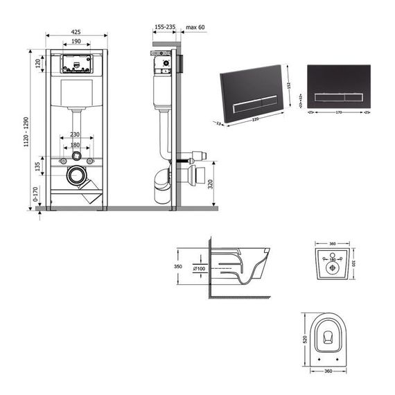 Готове рішення Qtap для ванної кімнати: підвісний унітаз Jay Ultra Quiet 520x360x320 + комплект інсталяції Nest 4 в 1 (лінійна | Зображення 1