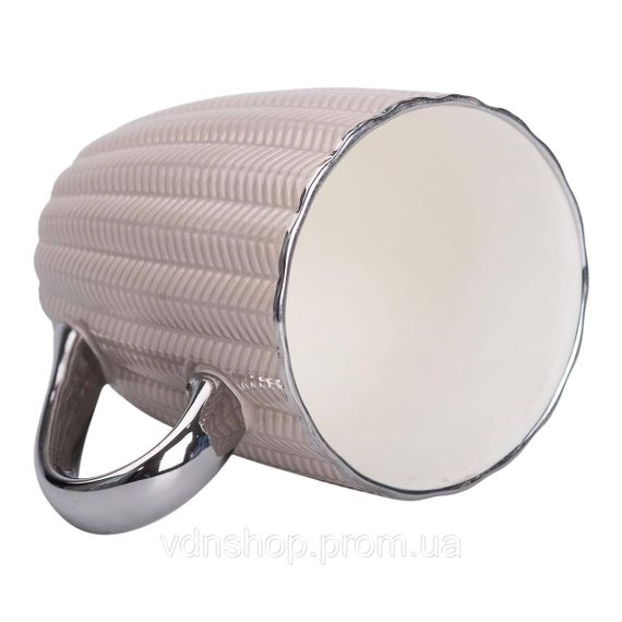 Чашка порцелянова 400 (мл) з сріблястим обідком та ручкою для чаю, кави Кремова RX-N231315CO | Зображення 2