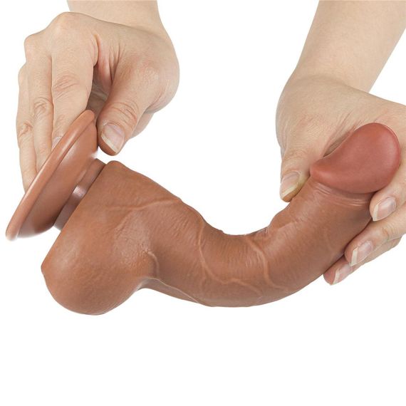 Фалоімітатор з мошонкою 7.5'' Sliding Skin Dual Layer Dong Brown Sex Aura | Зображення 2